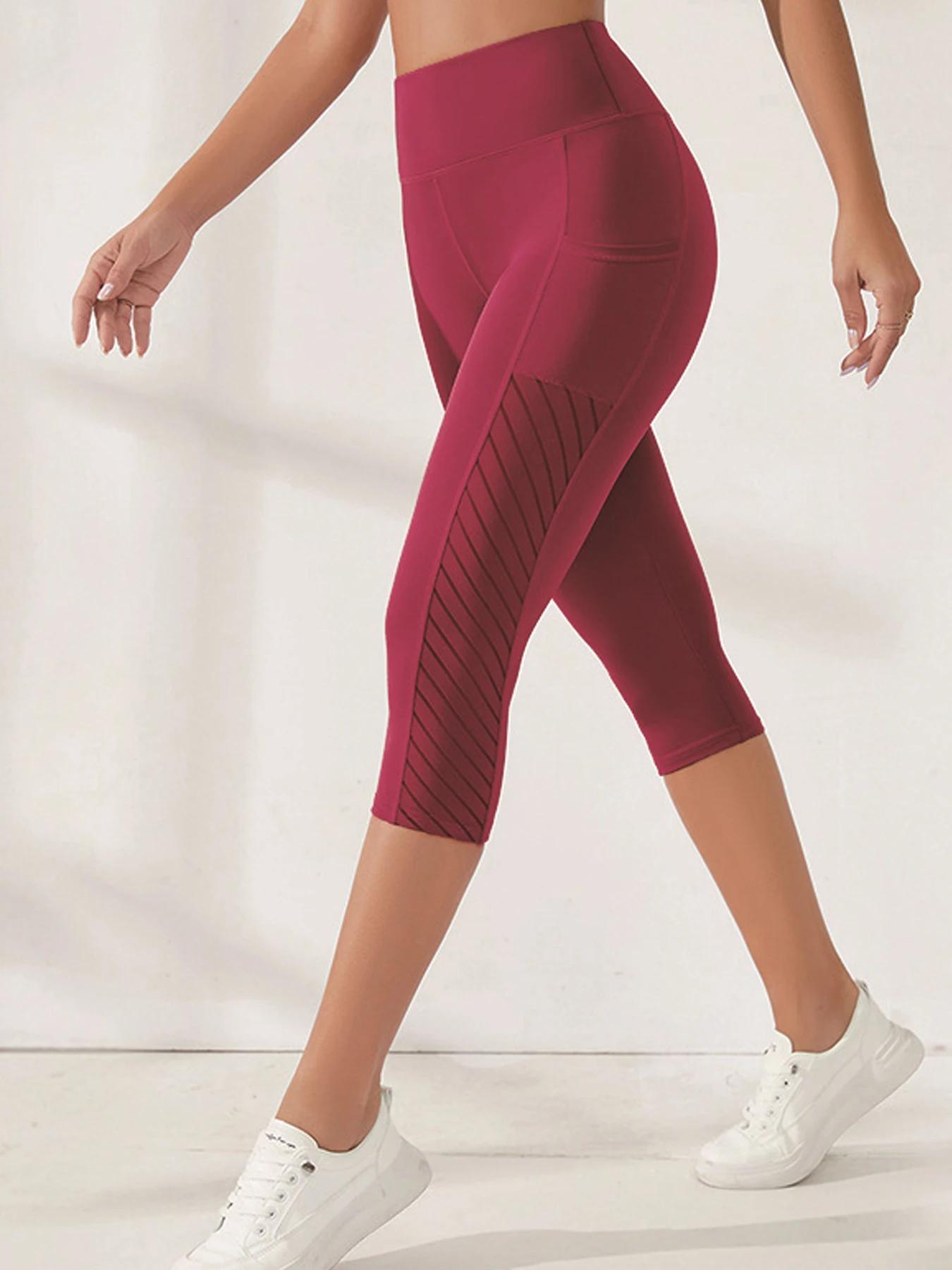 TUNIControl-Pantalon de yoga pour femme, poches latérales, longueur mollet, couleur unie, taille hau