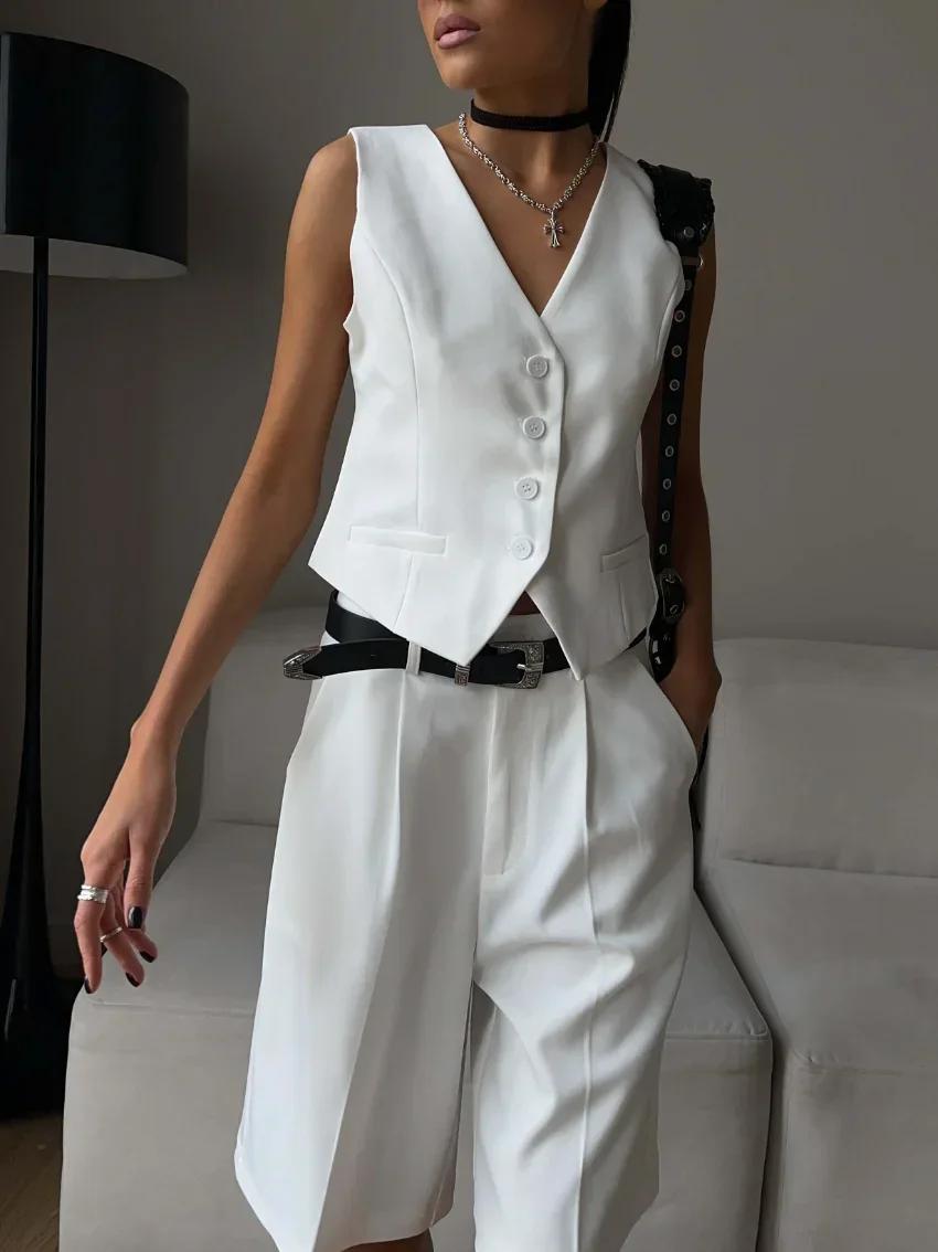 Wolfeel été femmes Chic gilet Shorts costume deux pièces ensemble bureau dames Chic 2 pièces ensembl