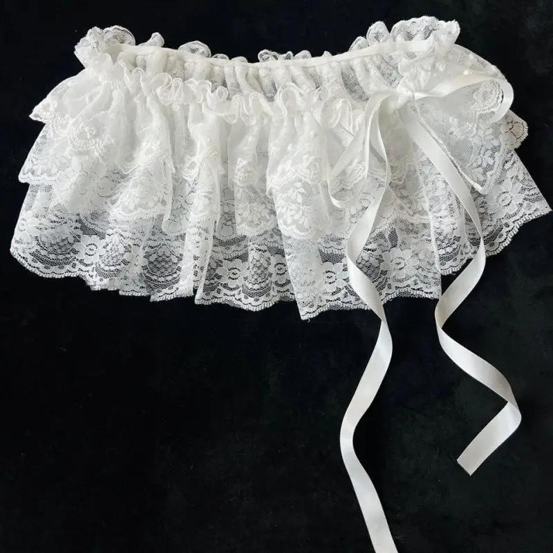 2026 Jupes coréennes uniques en gaze superposée avec dentelle, coupe trapèze courte, mini-jupes blan