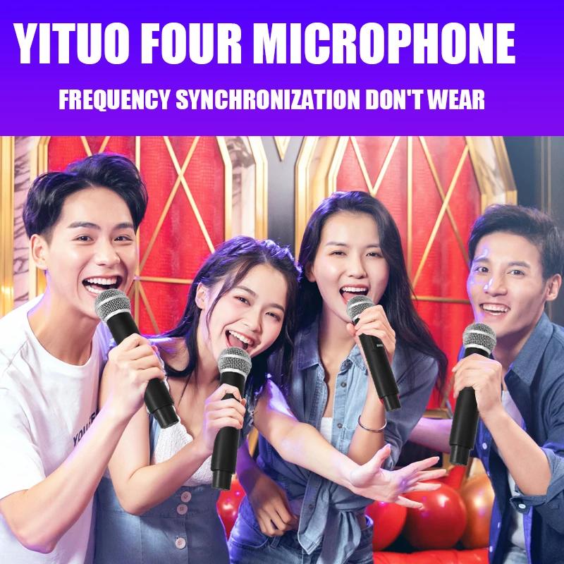 Microphone sans fil professionnel, 4 canaux, karaoké, rechargeable, facile à utiliser, pour l'extéri
