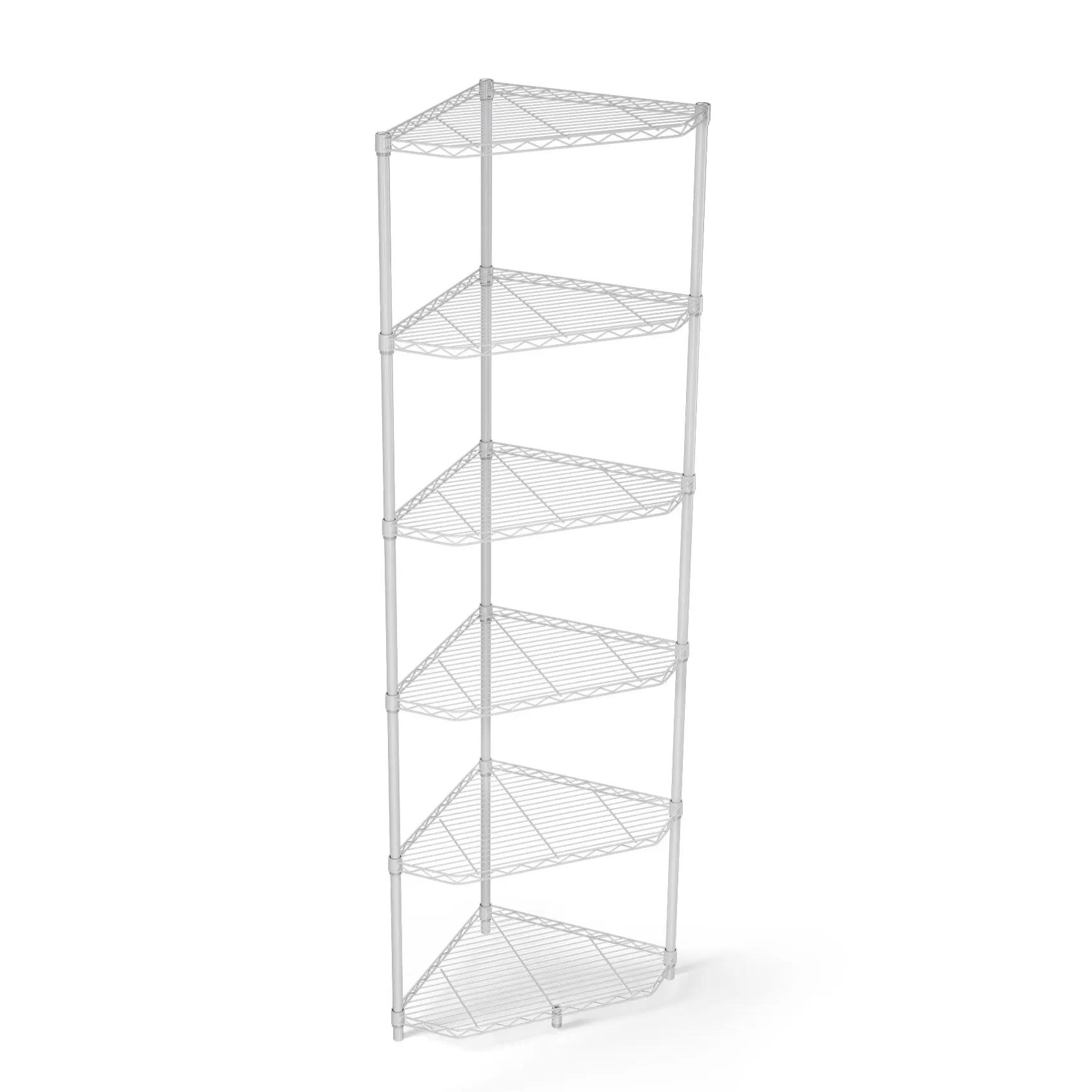 Étagère d'angle en fil métallique à 6 niveaux, étagère pentagonale T1, métal réglable, rapDuty, rang