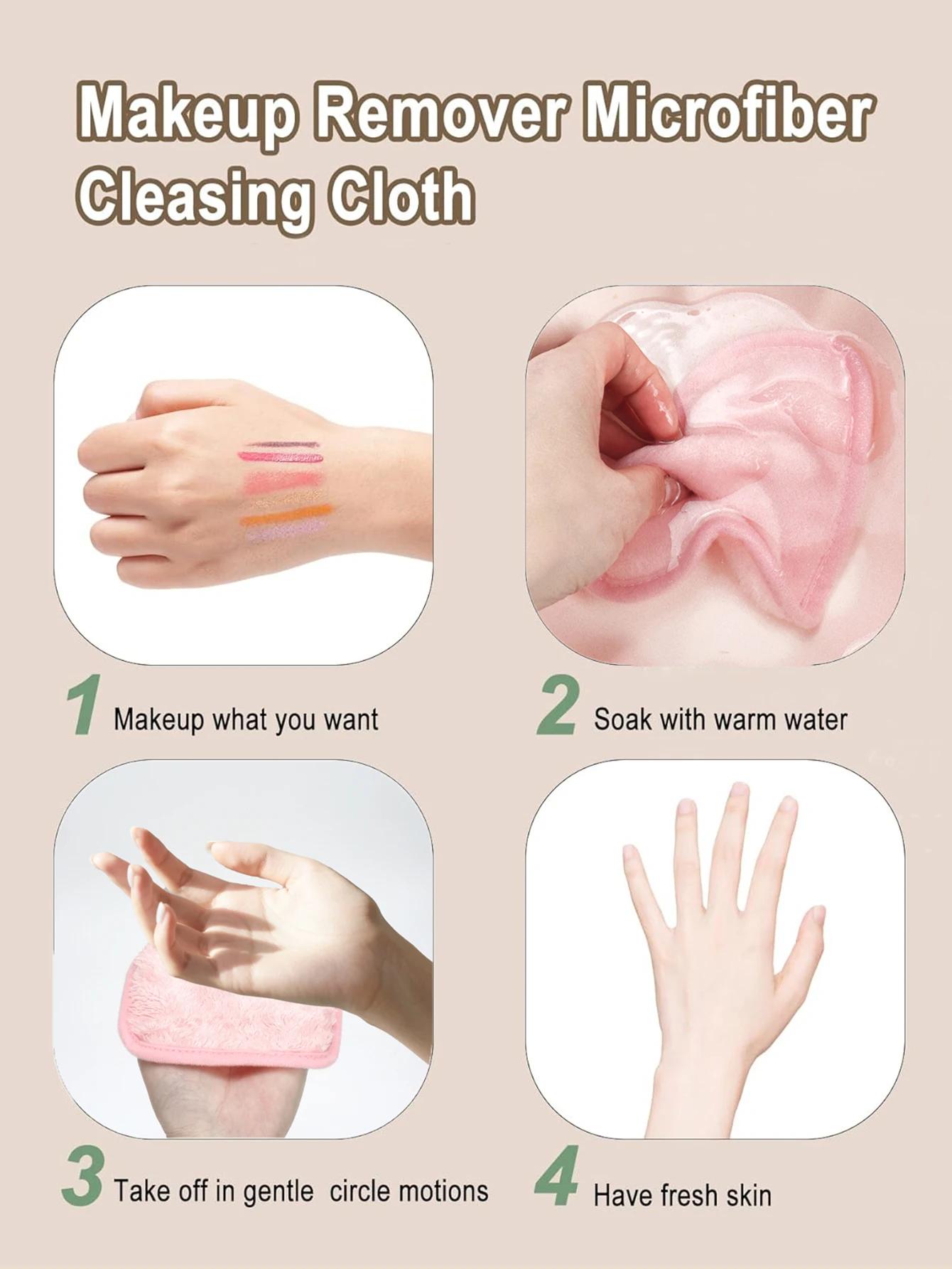 Chiffons de visage en microfibre réutilisables, démaquillant, serviettes de maquillage, tampons de n