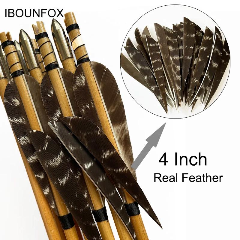 50 pièces IBOUNFOX plumes naturelles pour flèche en bois carbone 3/4/5 pouces plumes de tir à l'arc 