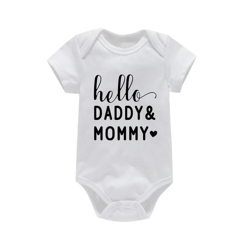 Barboteuse à manches courtes pour bébés garçons et filles, 100% coton, imprimé de lettres drôles, I