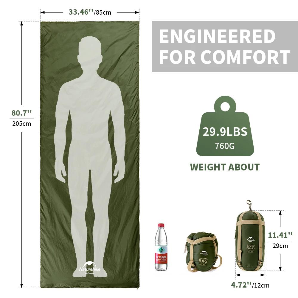 Naturehike lw180 sac de couchage ultraléger coton sac de couchage printemps été sac de couchage en p