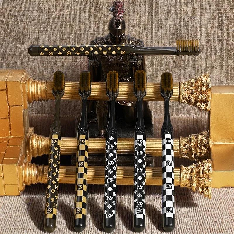 6 dans une boîte ; Brosse à dents à poils souples de haute qualité, manche en soie fine de luxe, têt