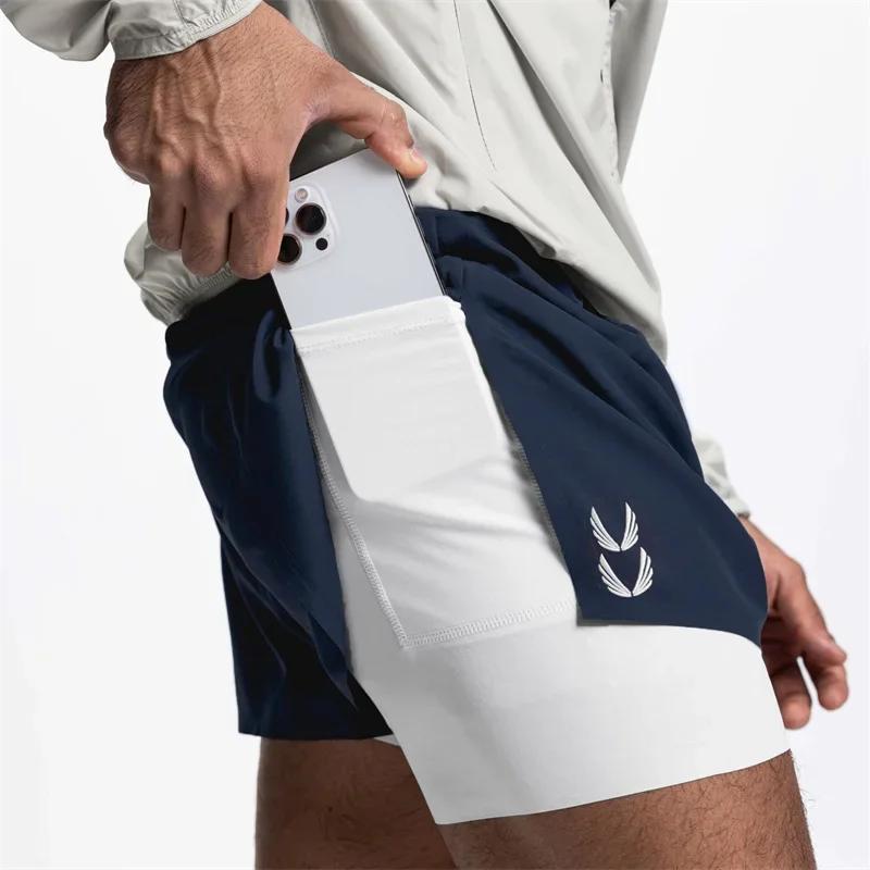 NOUVEAUX Shorts de sport Hommes 2 en 1 Shorts à double pont Pantalons de survêtement d'été en plein 