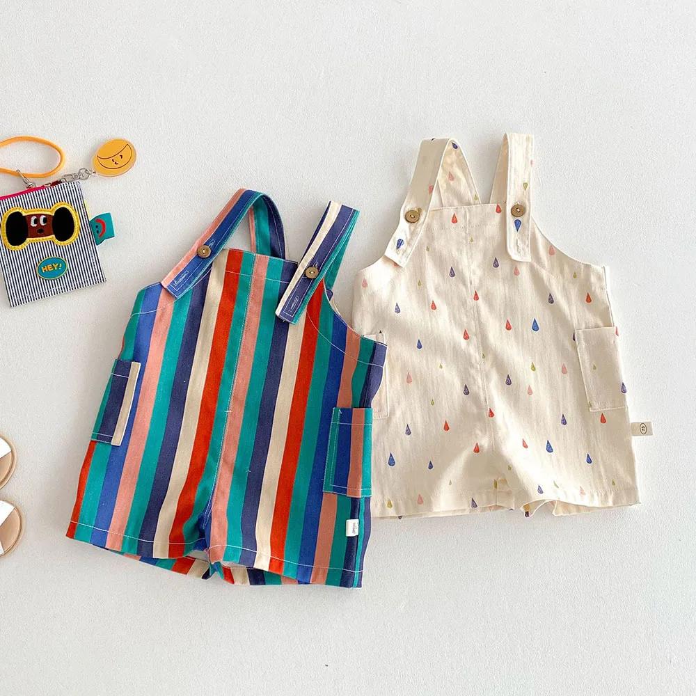 Vêtements de printemps unisexes pour enfants, salopette à la mode, combinaisons à pois rayés, costum
