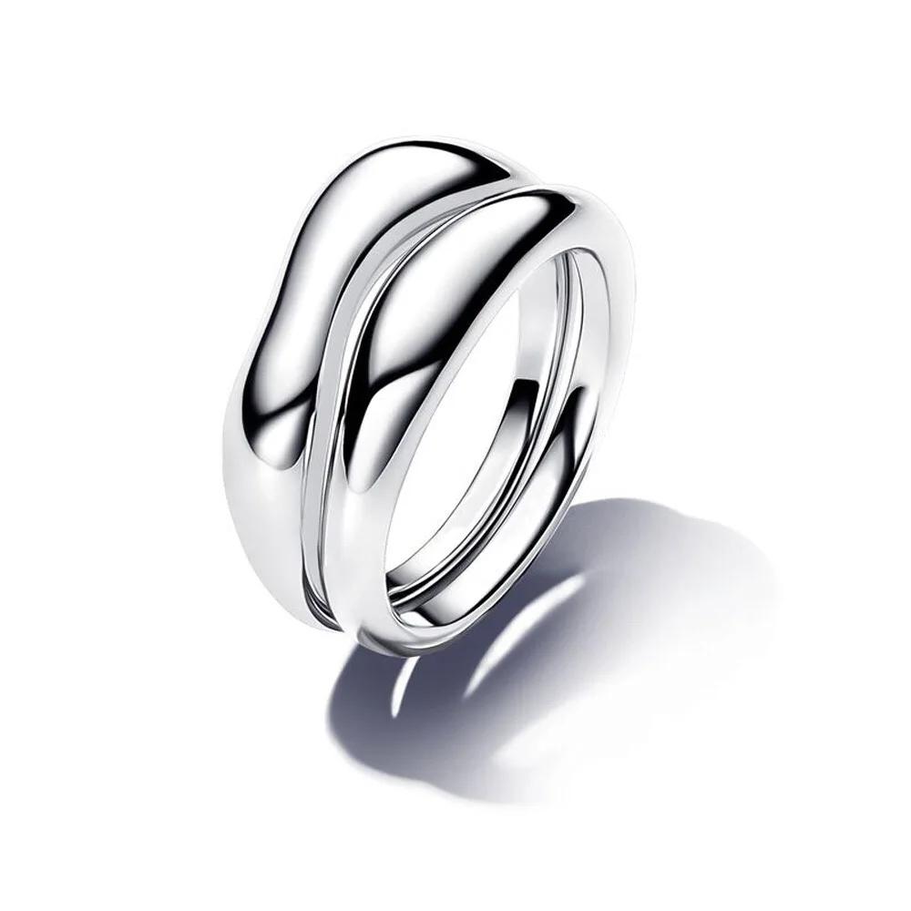 Bague élégante en argent pur 925% pour femme, design irrégulier en forme de cœur entrecroisé, bijou 