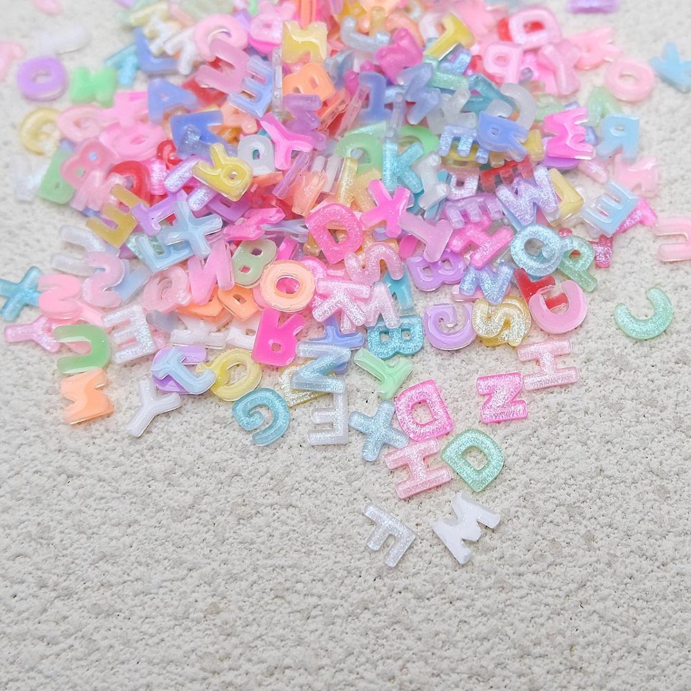 Breloques pour Nail Art, mélange de lettres, couleur bonbon, avec paillettes, résine, strass, Kawaii