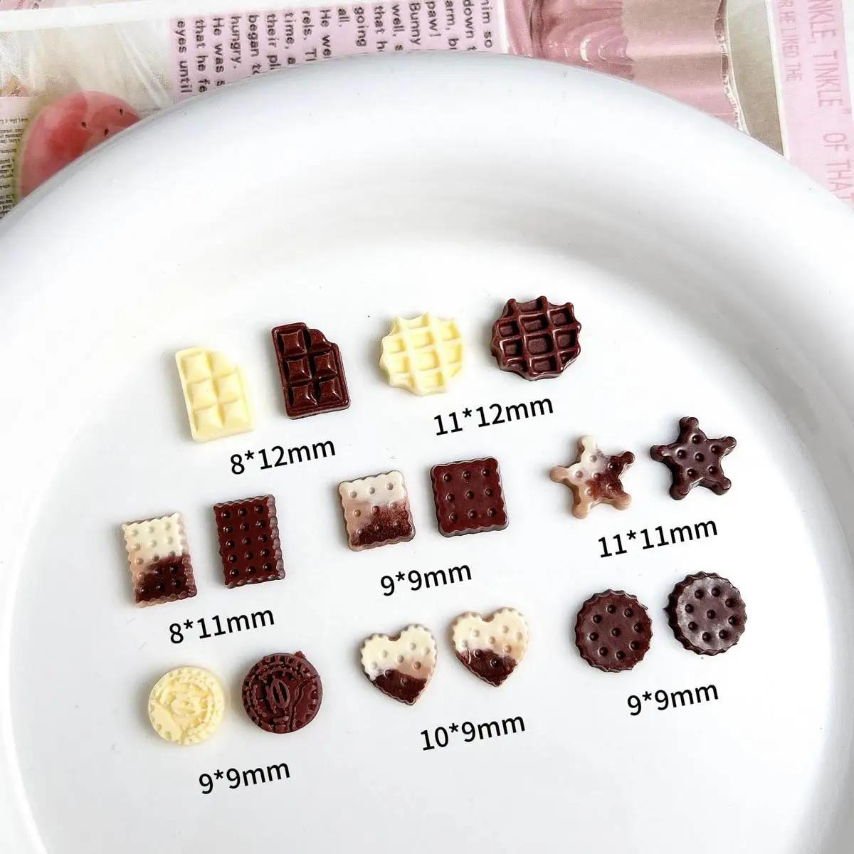 Breloques pour ongles en résine, mélange aléatoire de biscuits au chocolat simulés 3D, mignons biscu