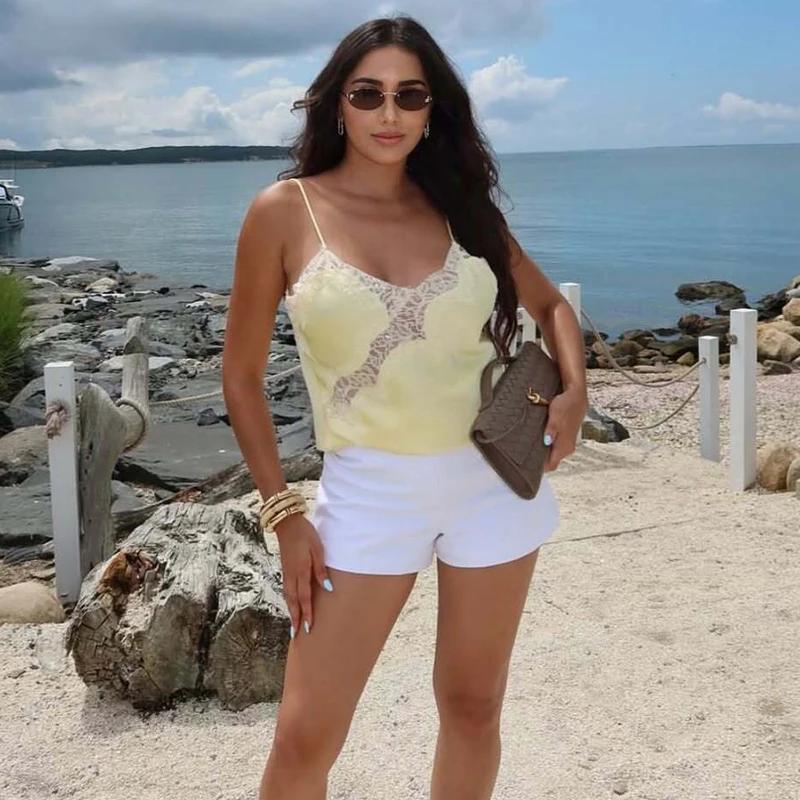 MUJER femmes hauts noir dentelle haut femme Sexy dos nu hauts pour femmes Camisole hauts sans manche