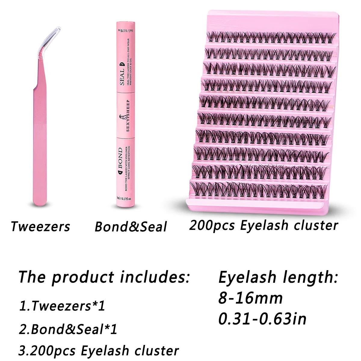 Kit d'extension de cils à faire soi-même, 200 pièces, grappe de cils individuelle, boucles D, mélang