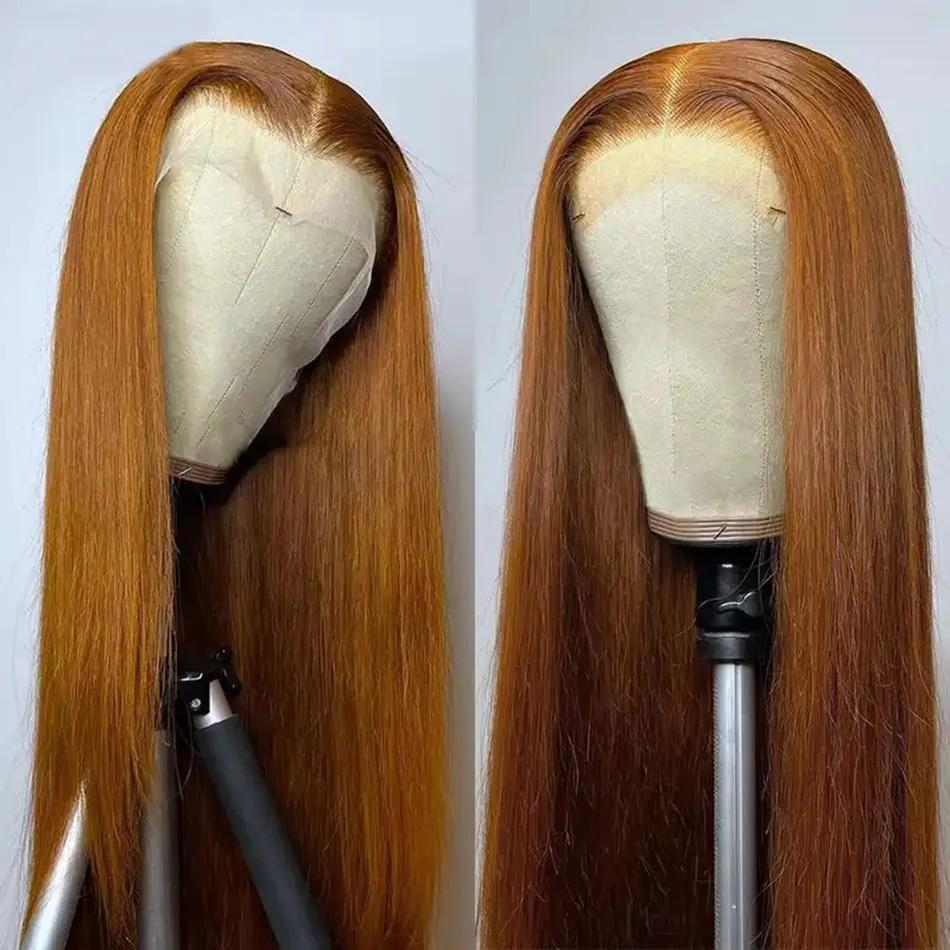 Perruque Lace Front Wig naturelle brésilienne, cheveux lisses, couleur blond vidéo HD, 13x6, pour fe