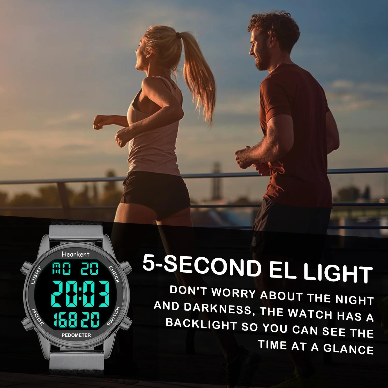 Hearkent-Montre de sport numérique pour femme, podomètre, compteur de pas, chronomètre, compte à reb