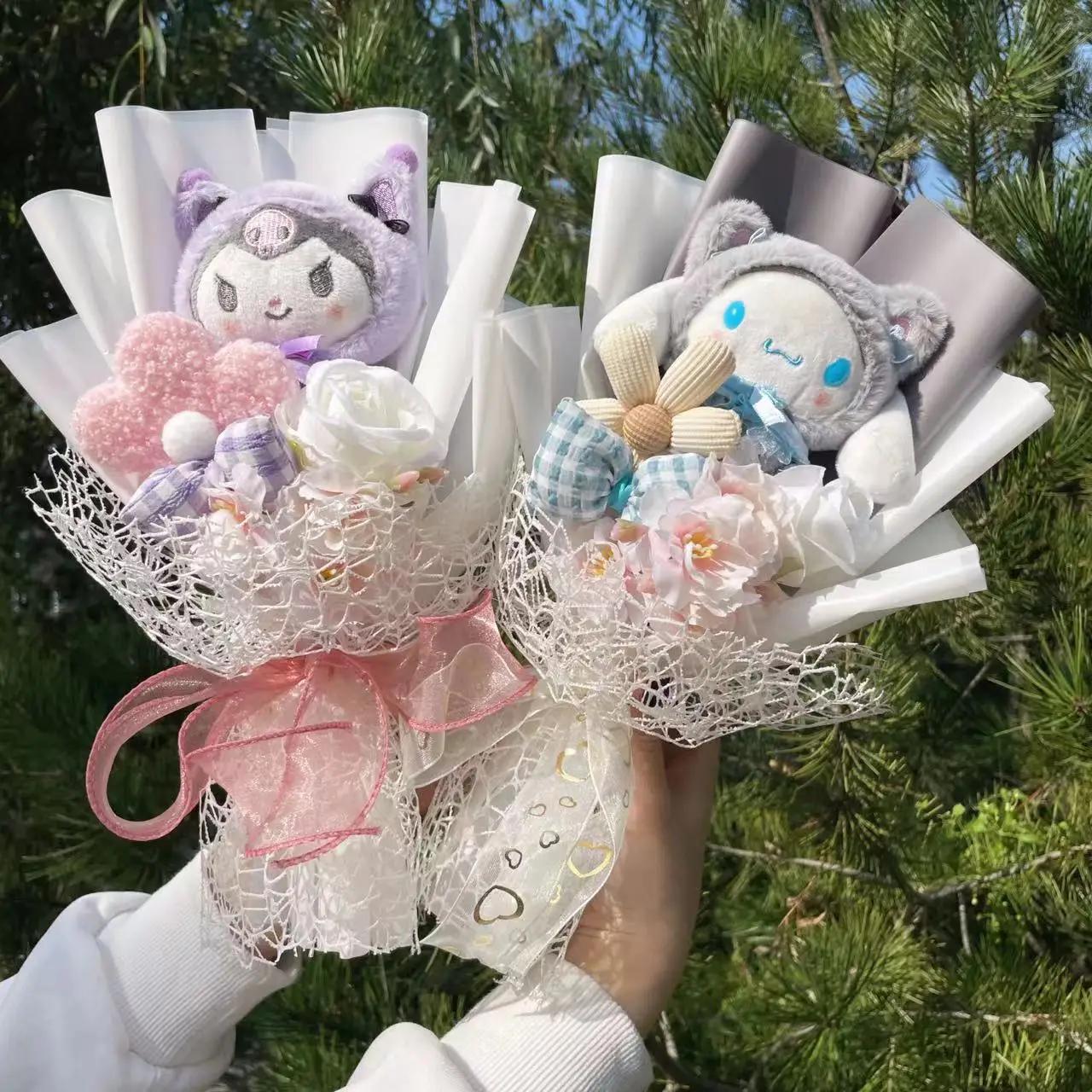 Dessin animé ma mélodie Kuromi cannelle Kt chat en peluche poupée créative fleur Bouquet saint valen