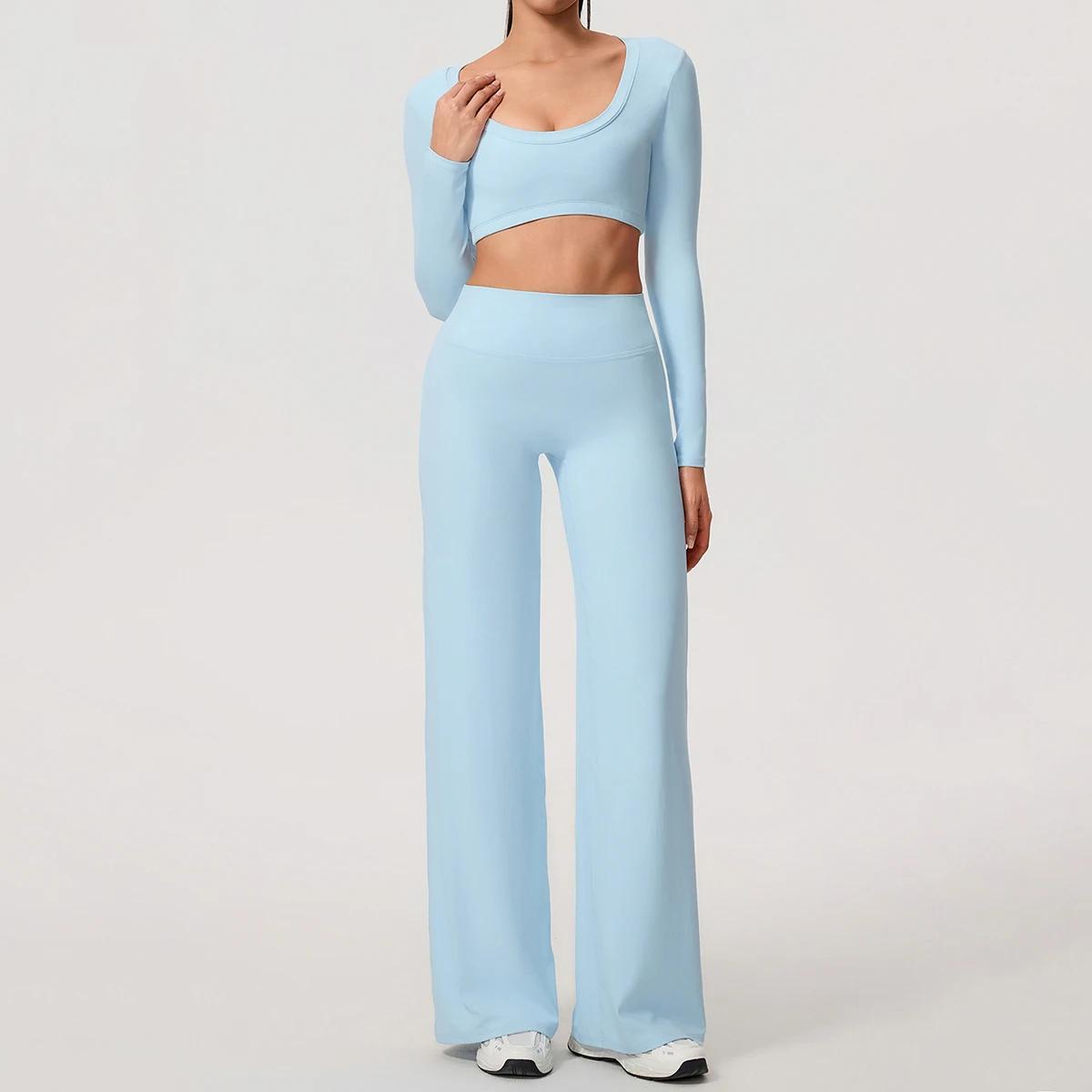 Hearuisavy – ensemble de sport 2 pièces pour femmes, manches longues, dos nu, haut de fitness ajusté