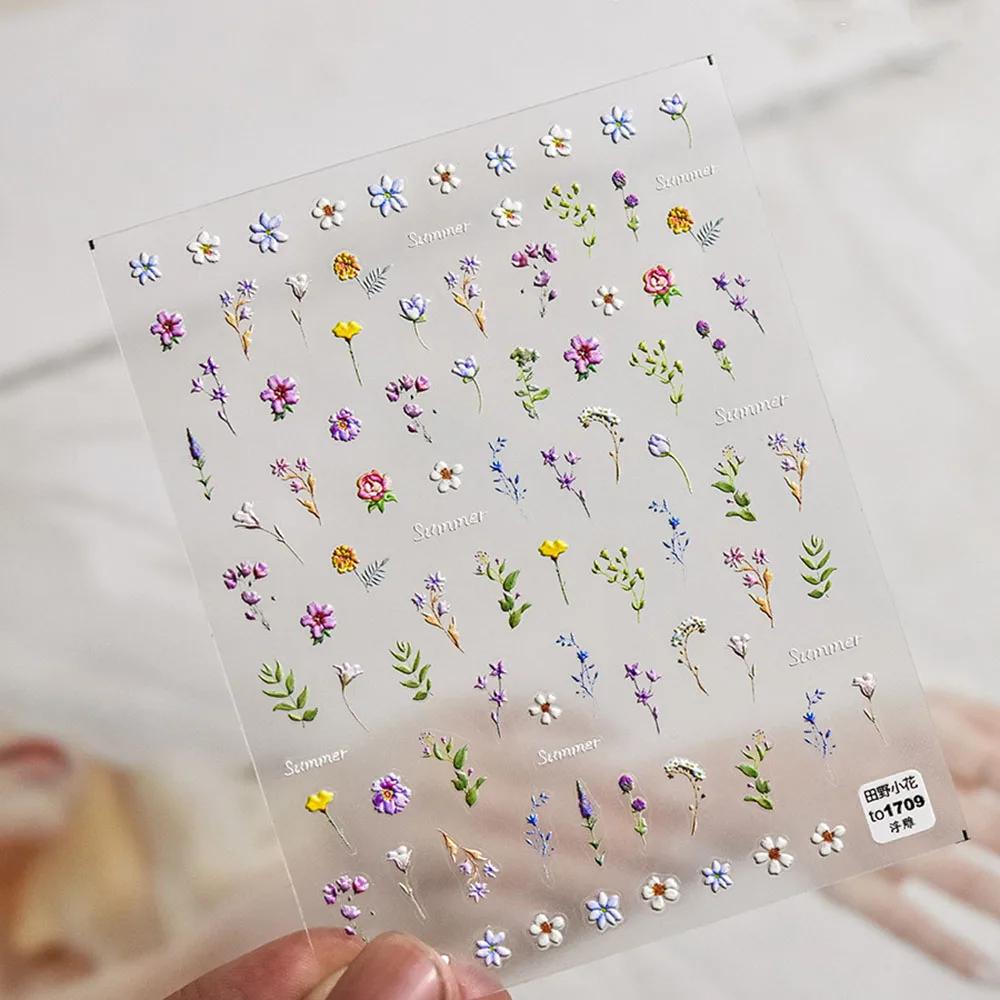 Autocollants pour ongles en forme de fleur, 1 pièce, feuille florale d'été, plante, décalcomanies co
