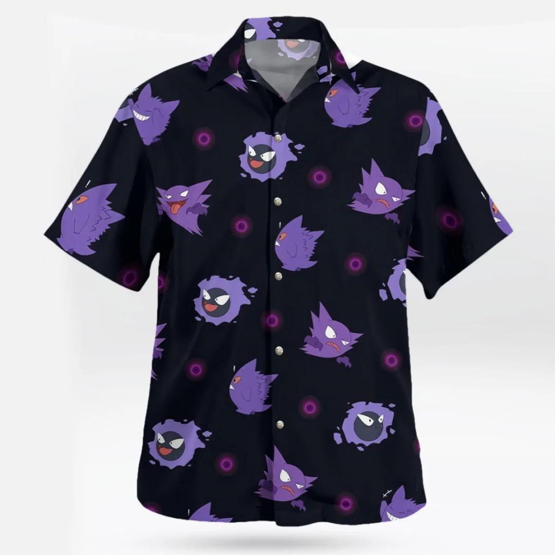 Chemise hawaïenne à boutons avec motif Anime Gengar Pokemon, T-Shirt de sport d'été à séchage rapide