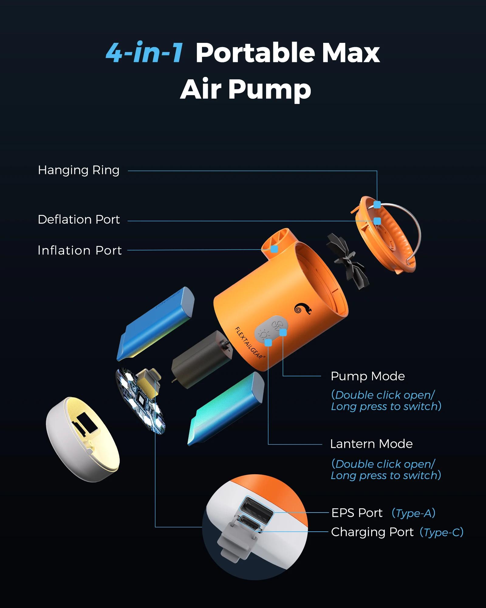 FLEXTAIL MAX PUMP 2 PRO - Gonfleur électrique à pompe à air portable avec lumière de camping et alim