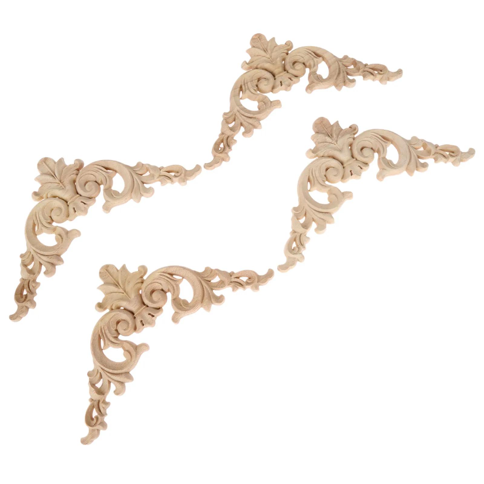 Autocollants d'angle sculptés en bois non peint, 4 pièces, embellissements de sculptures rétro pour 
