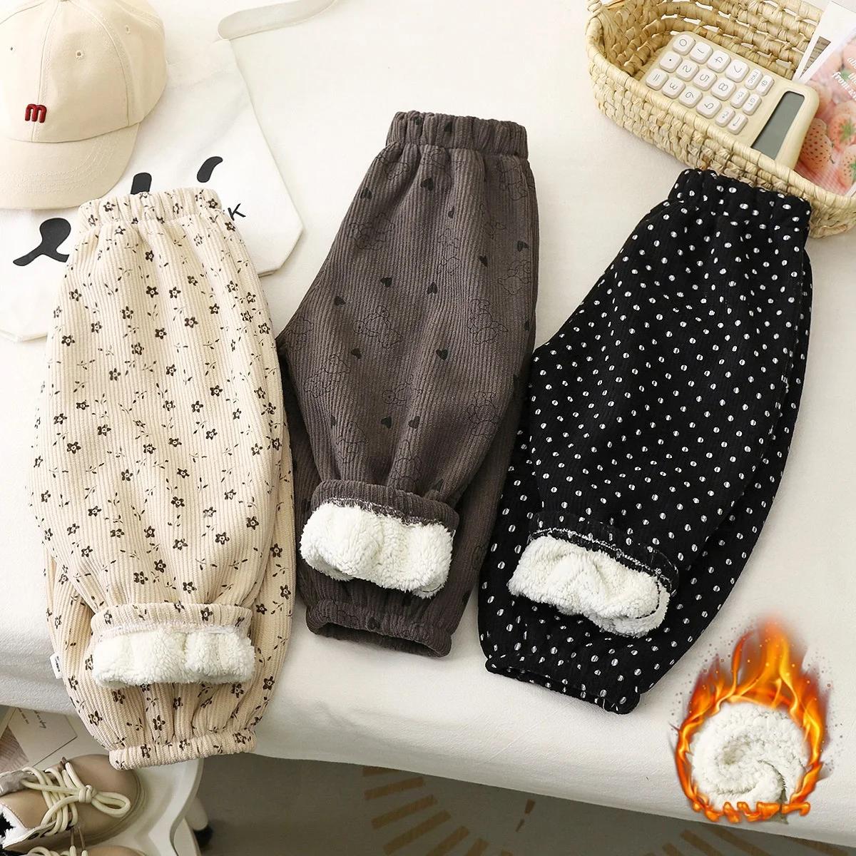 Pantalon unisexe doublé polaire pour enfants, collection Printemps 2026, motif rétro à pois, pour ga