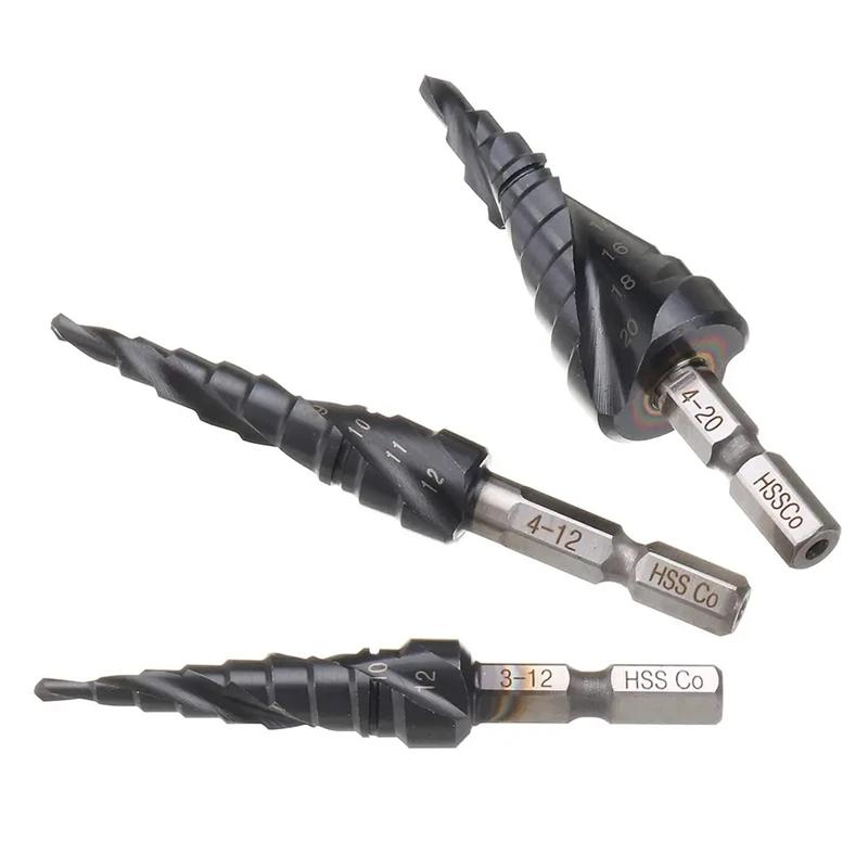 Foret étagé revêtu de TiAlN au Cobalt HRC89 M35, tige hexagonale de 1/4 pouces, ouvre-trou de perçag