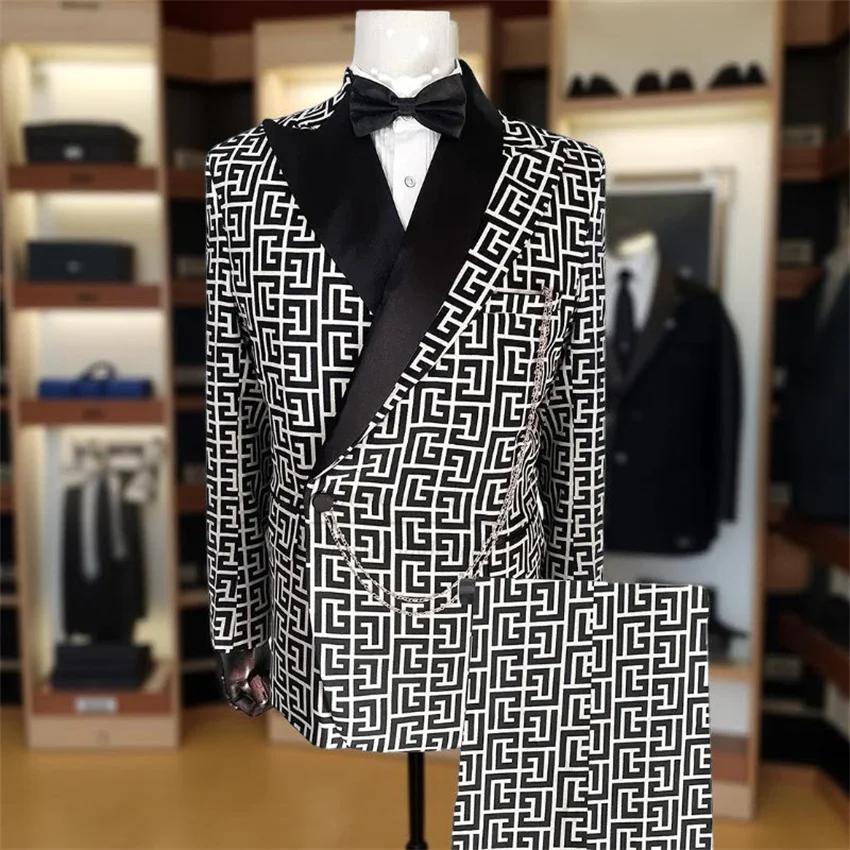 Costumes à carreaux pour hommes, coupe cintrée, 2 pièces, smoking de mariage de luxe, bal formel, mo