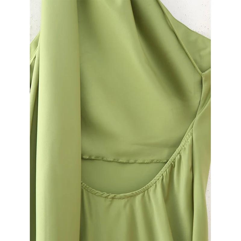 YENKYE High Street-Robe longue en satin vert pour femme, sexy, élégante, licou, femme, mode, dos nu,