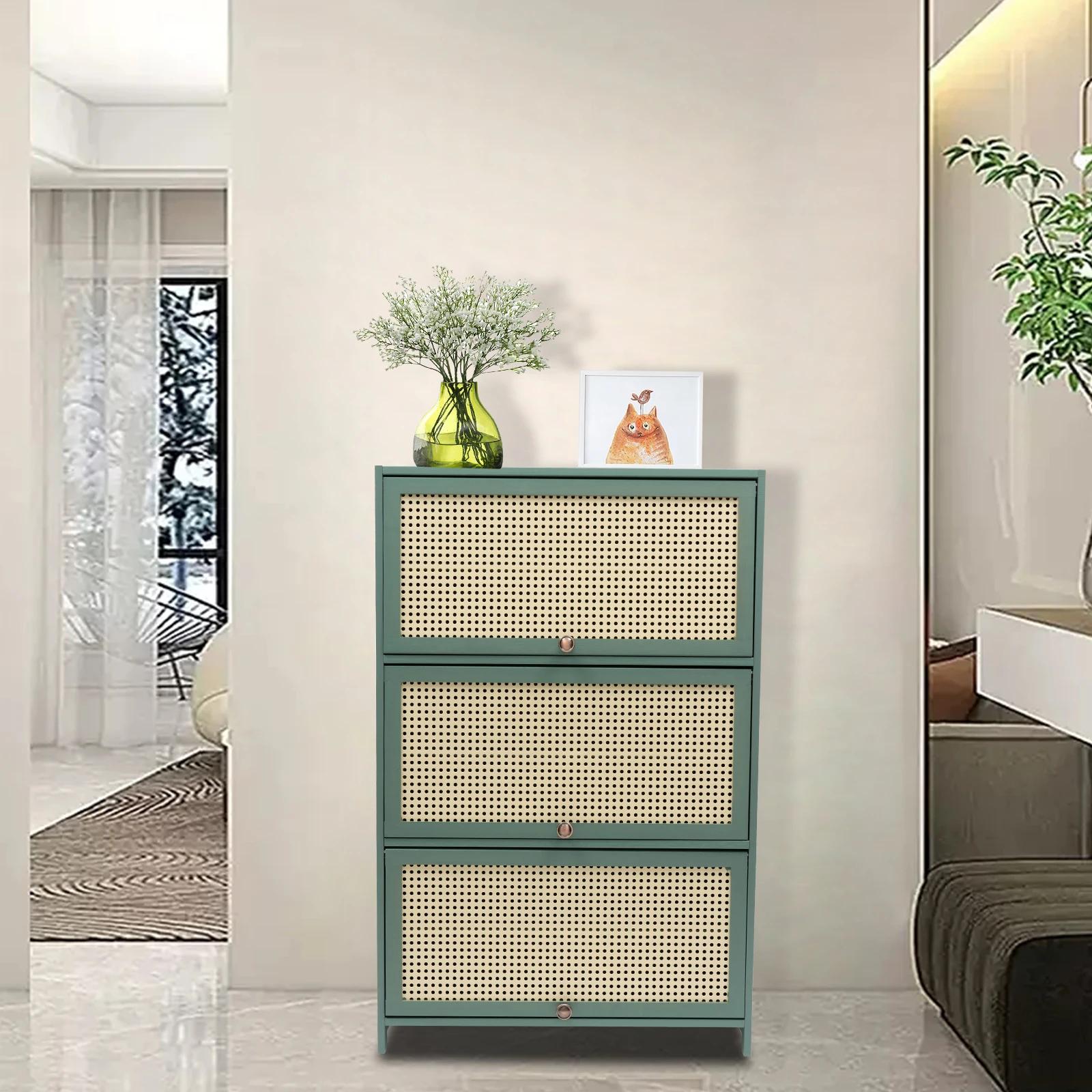Armoire de Rangement de Chaussures en Bambou de Grande Capacité, à 6 Niveaux, de Couleur Verte