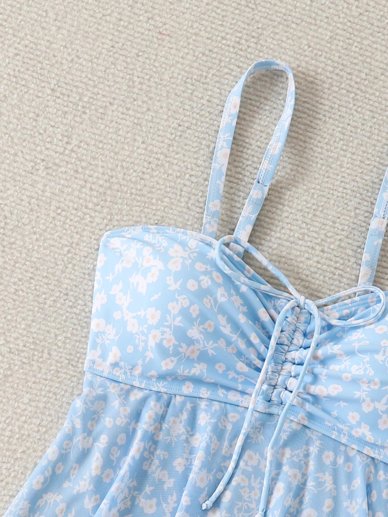 2026 Tankini à volants deux pièces pour femme, maillot de bain à bretelles avec cordon de serrage, t