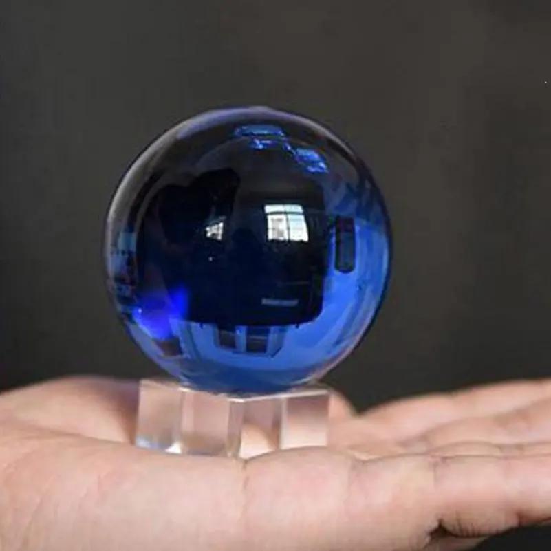 Boule de cristal bleue 40MM, ornements asiatiques, boule de verre magique naturelle Rare, sphère de 