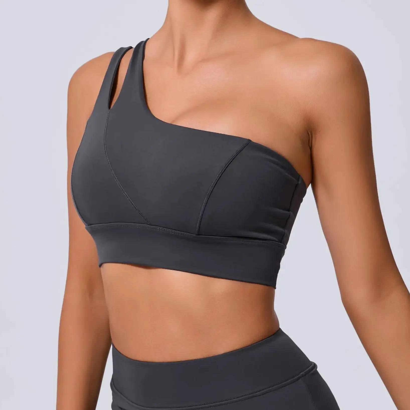 Soutien-gorge de sport sexy pour femme à une épaule, push-up, haute performance, pour la course et l
