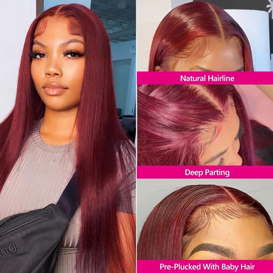 99J bordeaux 13x6 couleur HD dentelle avant perruque perruques de cheveux humains pré-plumé Premium 
