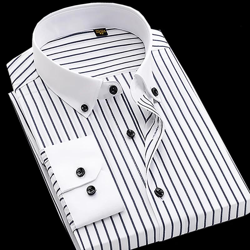 Chemise à manches longues en pur coton pour homme, coupe couvertes, haut de gamme, luxe léger, rayé 