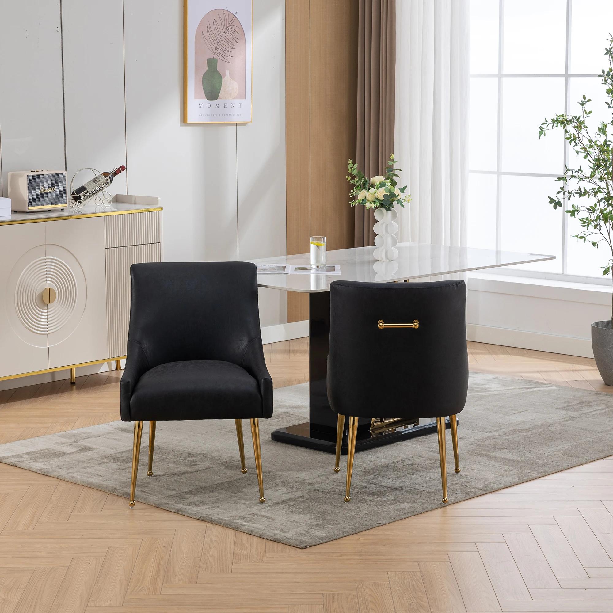 SEYNAR-Ensemble de 2 chaises de salle à manger ou coiffeuse en cuir PU Glam, avec poignée arrière