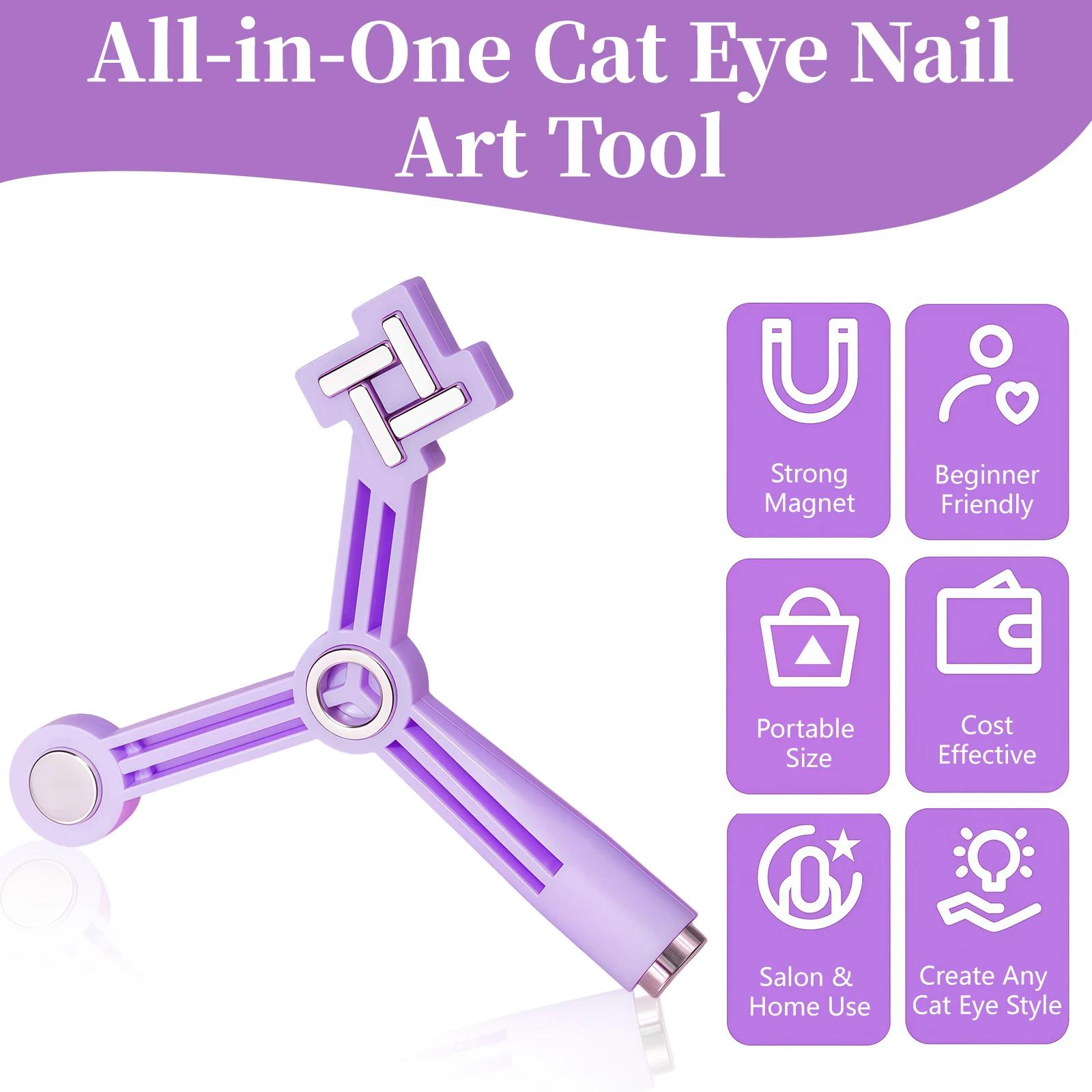 Bâtonnet aimanté 4-en-1 pour ongles effet œil de chat, pour motifs étoile, fleur, French manucure, o
