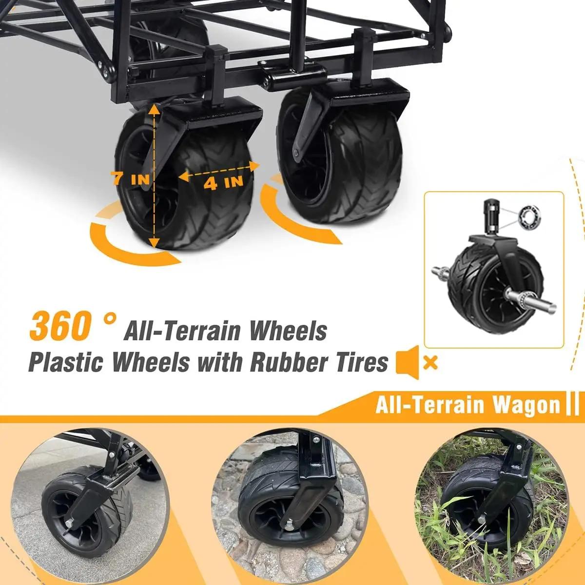 Chariot de plage pliable tout terrain, chariot de plage pliable rapide avec grandes roues pour le sa