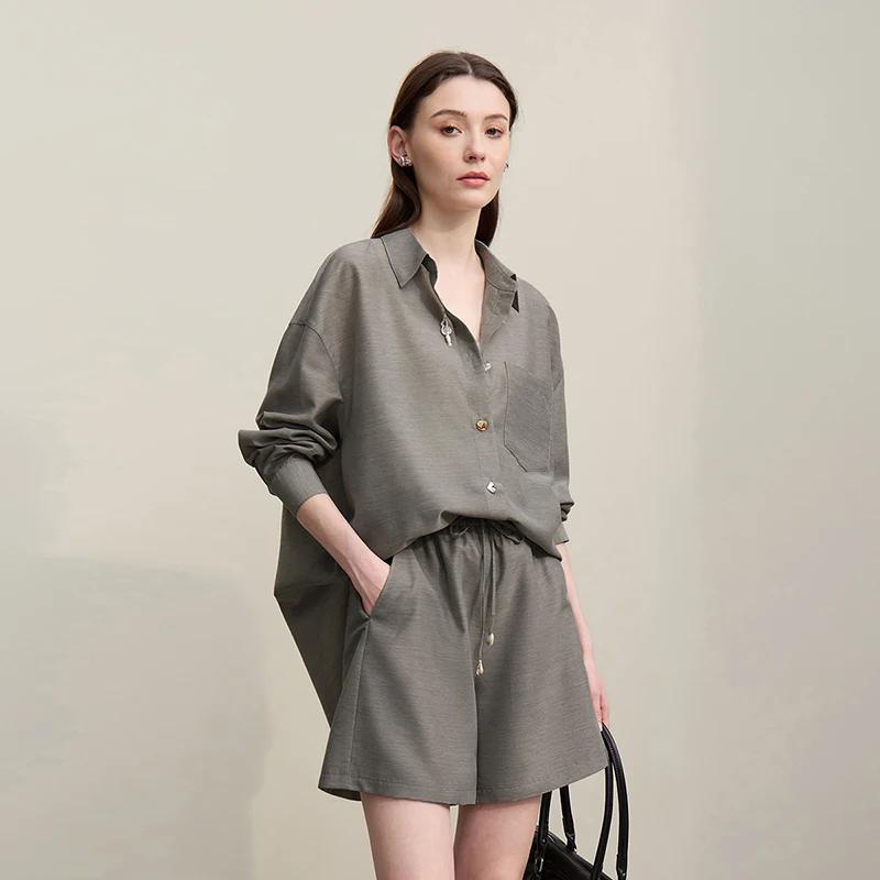 Chemisier Amii pour femme, nouvelle collection été 2026, col à revers, épaules tombantes, manches lo