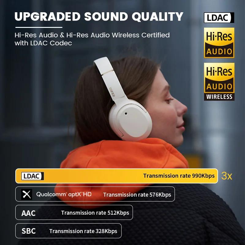 Edifier-Casque antibruit sans fil Hi-Res, casque Bluetooth léger, W820NB Plus, 43dB ANC, codec Sat A
