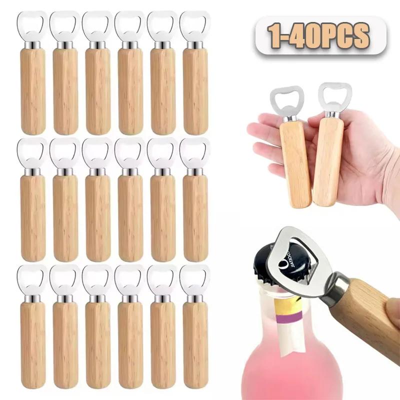1-40 pièces ouvre-bouteille de bière à manche en bois ouvre-bouteille de bière en bois ouvre-bouteil