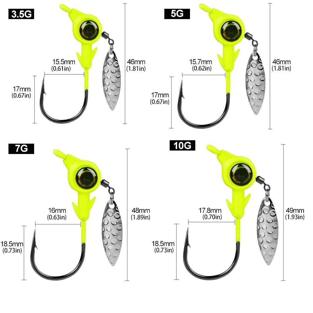 3 pièces tête de gabarit crochet 3.5g 5g 7g 10g crochet de pêche rotatif paillettes gabarit leurre c