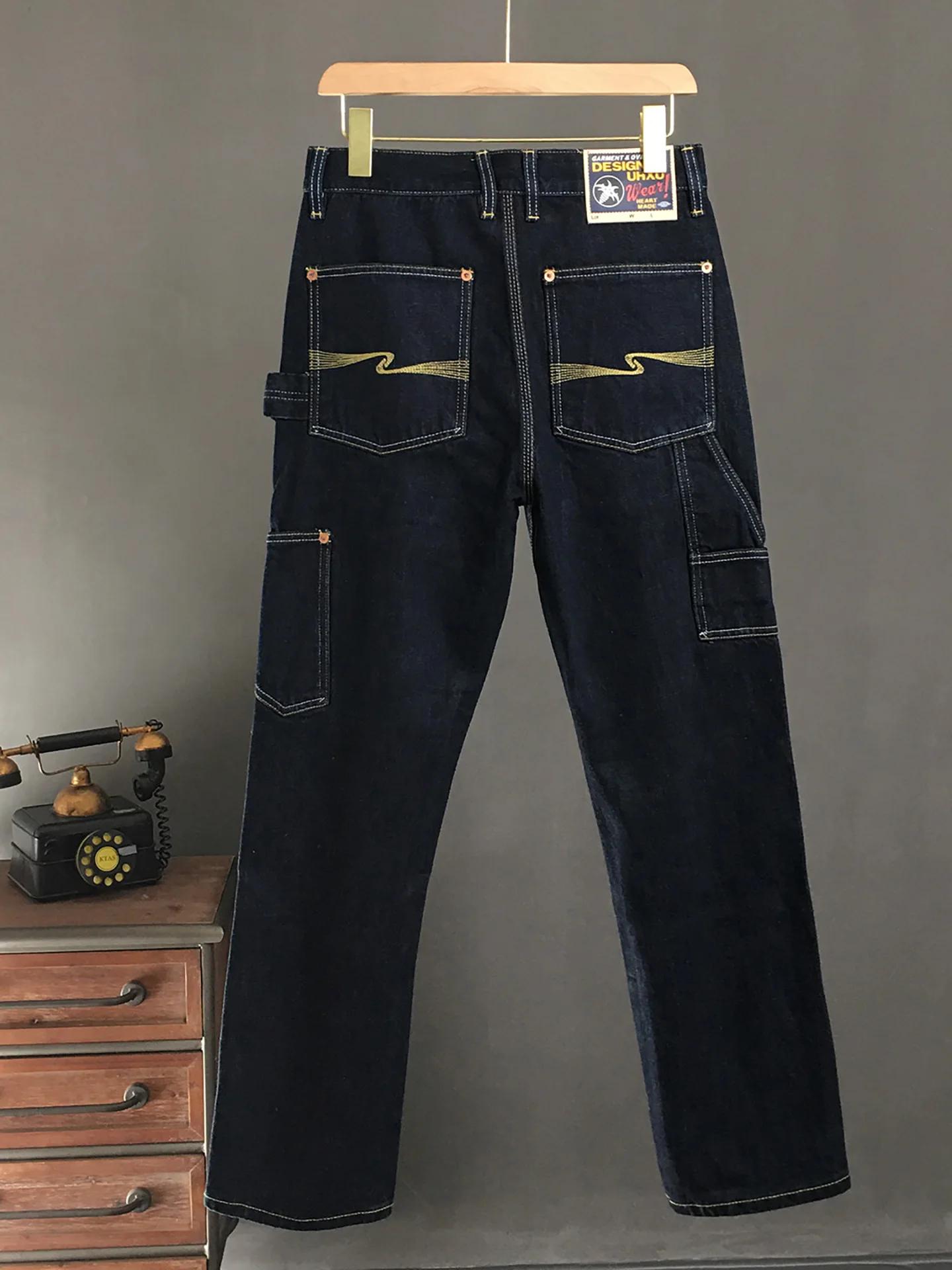 Jean en Denim brut lourd pour hommes, 2025 A/W, 100% coton, bleu, décontracté, droit, rigide, Non ex