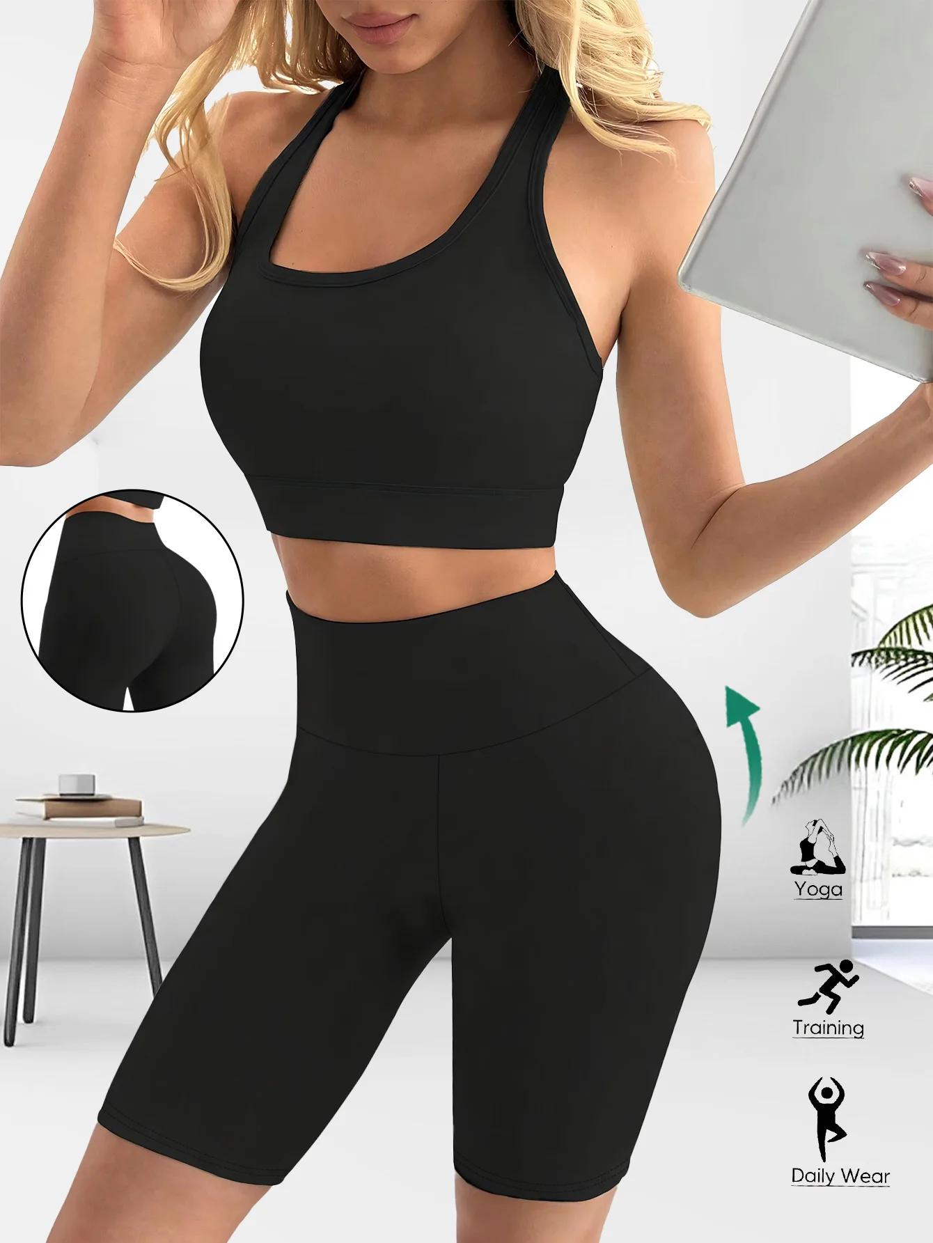 Fitfemme Women's High Waist Yoga Shorts - Tummy Control Quick Dry 4-Way Stretch Athletic Gym Running