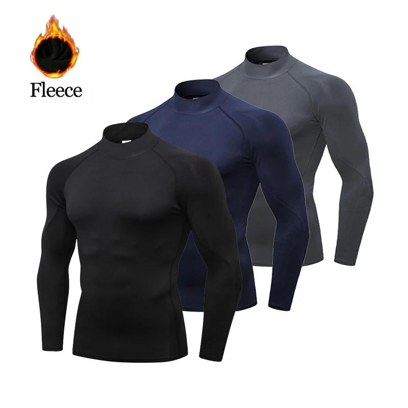 Chemise de sport en polaire pour hommes, chemise de Compression à col haut, haut d'entraînement à ma
