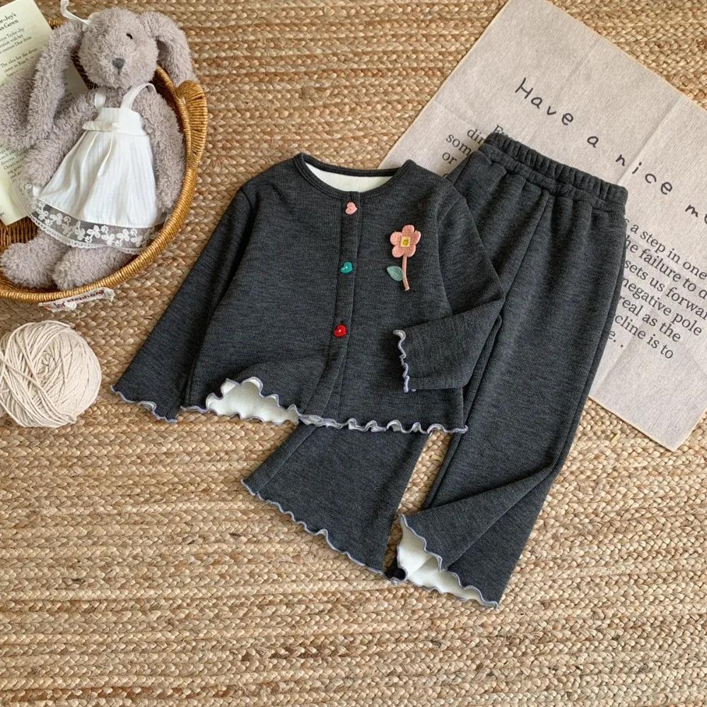 Bear Leader – ensemble Cardigan à manches longues et pantalon pour filles, couleur unie, Version cor