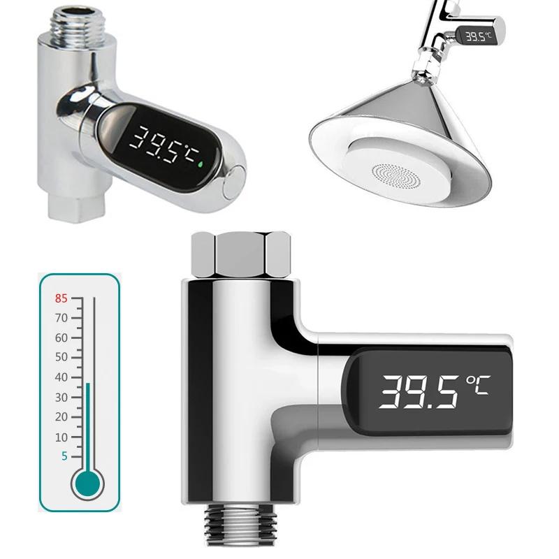 Thermomètre de douche d'eau domestique à affichage LED 5-85 ℃   Thermomètre à eau auto-alimenté à dé