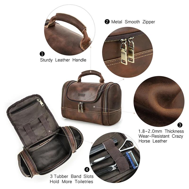 Contact's hommes voyage d'affaires lavage trousse de toilette Crazy Horse cuir outil de lavage sac d