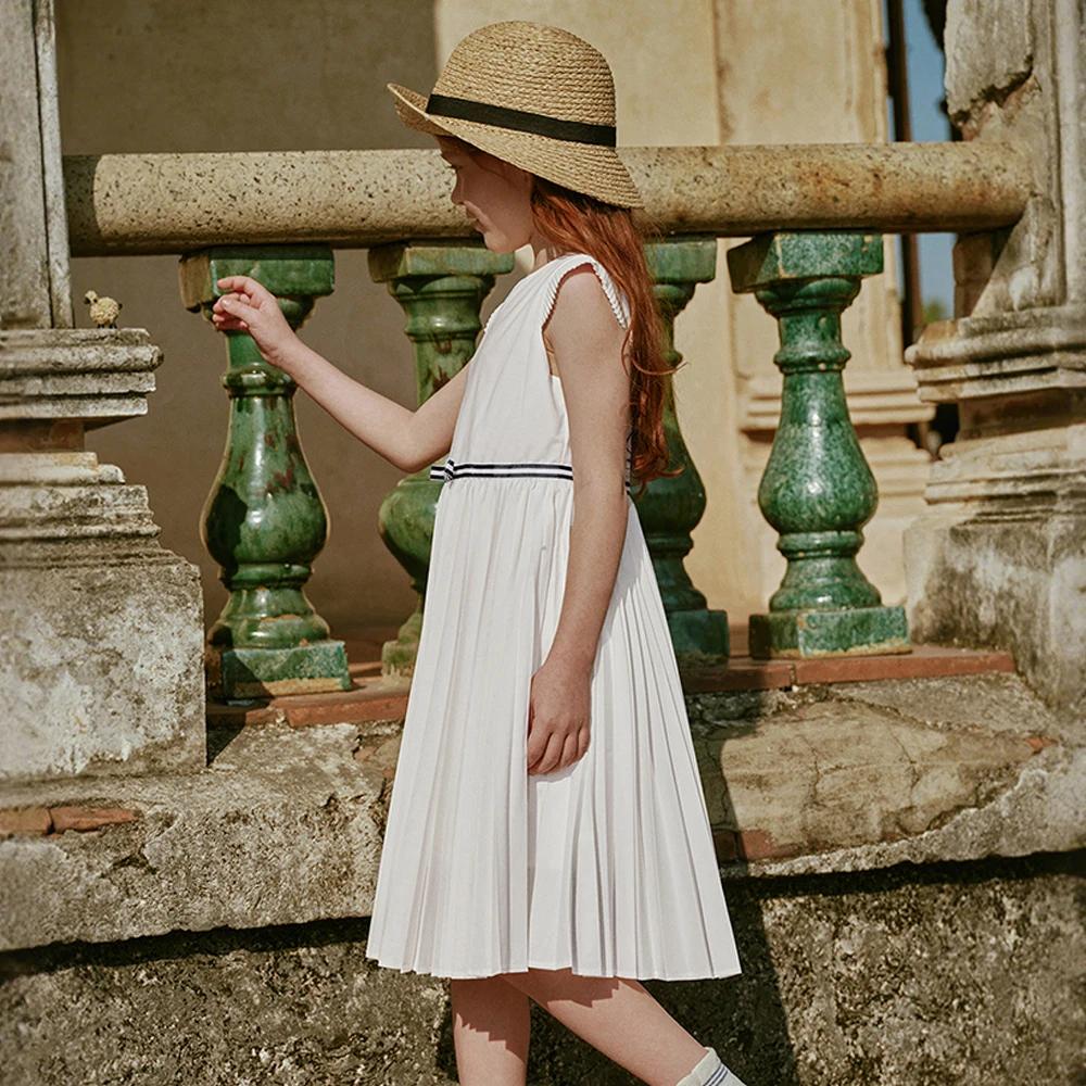 Robes de princesse d'été blanches pour filles Dave Bella, robes plissées sans manches pour enfants,