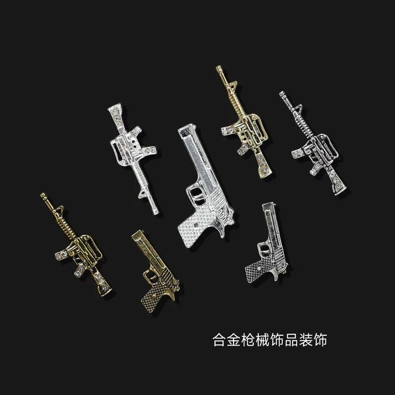 10 pièces/lot 3D alliage Punk pistolet pistolet Nail Art breloques métal rétro or/argent pistolet fo